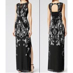 NWT Reiss Black Silver Zuma Long Formal Gown $745